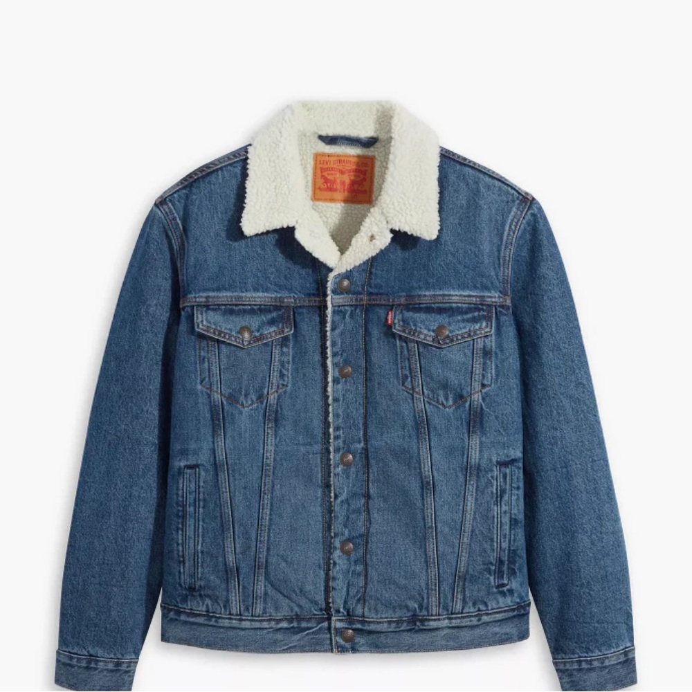 Levi's Classic Blue Denim Jacket with White Sherpa Collar